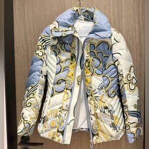 Emilio Pucci Blue and Yellow Patterned Puffer Jacket